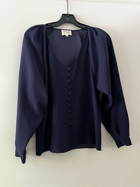 Sezane Erica Navy Button-Front Blouse